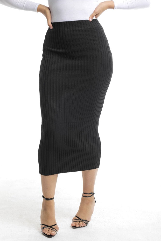 Black Ribbed Pencil Skirt