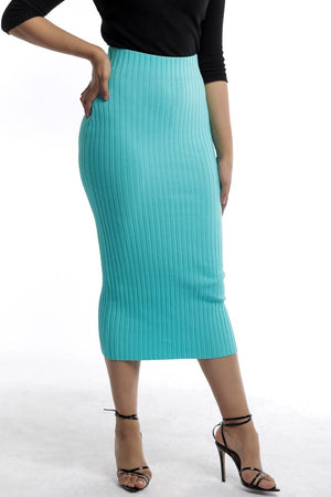 Mint Green Ribbed Pencil Skirt